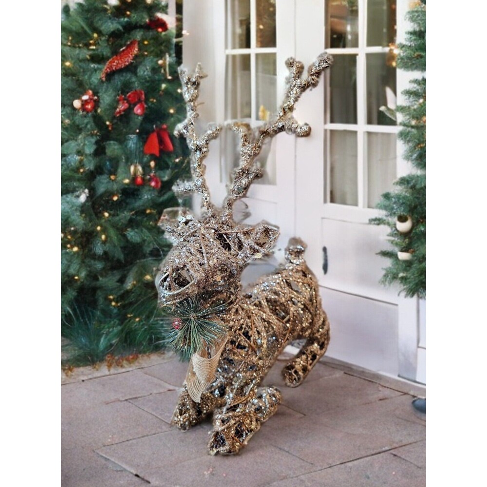 Champagne Glitter Sitting Reindeer